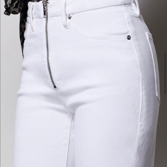 Good American Exposed Zip High Waist Slim Straight Ankle Jeans White 25 NWT - Picture 2 of 13